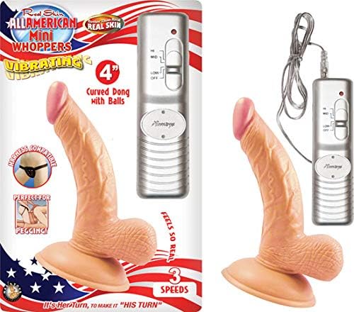 ALL AMERICAN MINI WHOPPERS VIBRATING 4″ CURVED DONG W/ BALLS - FLESH