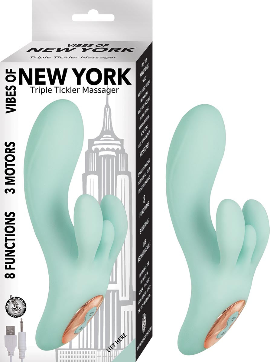 Vibes of NY Triple Tickler Massager Aqua Blue