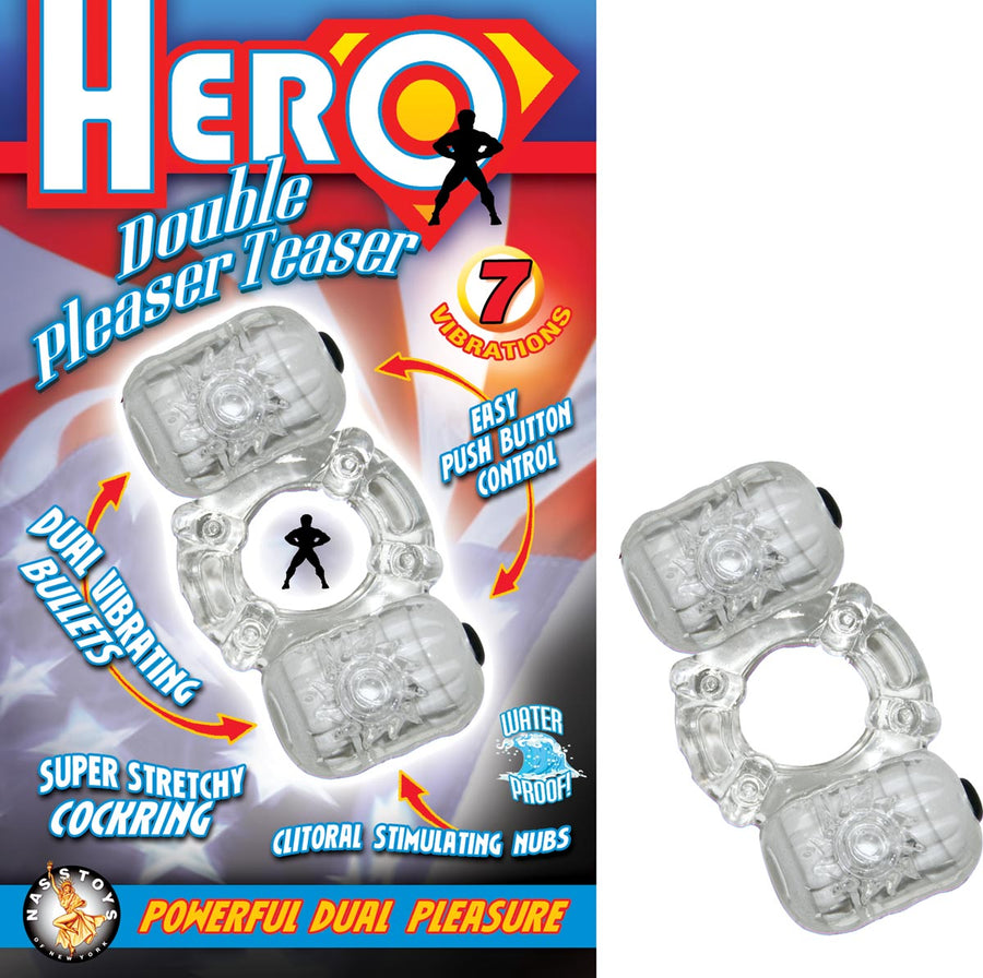 Hero Double Pleaser Teaser Cock Ring Clear