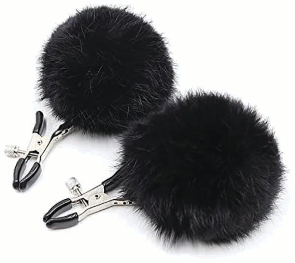 Sexy AF Nipple Clamps Black Puff Balls