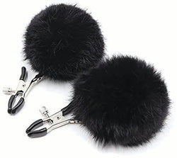 Sexy AF Nipple Clamps Black Puff Balls