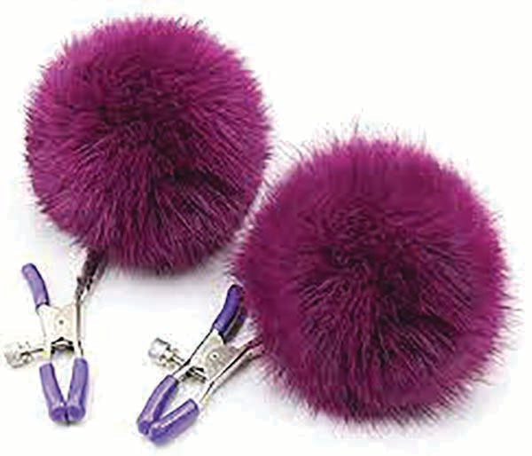 Sexy AF Nipple Clamps Purple Puff Balls