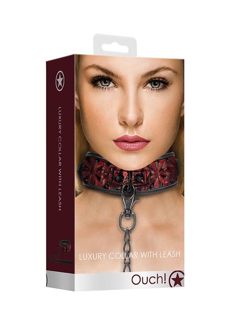 Ouch! Luxury Collar with Leash Burgundy