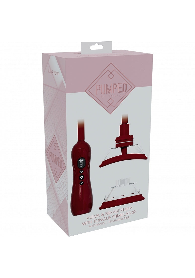 Pumped - Automatic Rechargeable Vulva and Breast Pump with Rotating & Vibrating Tongue - Red