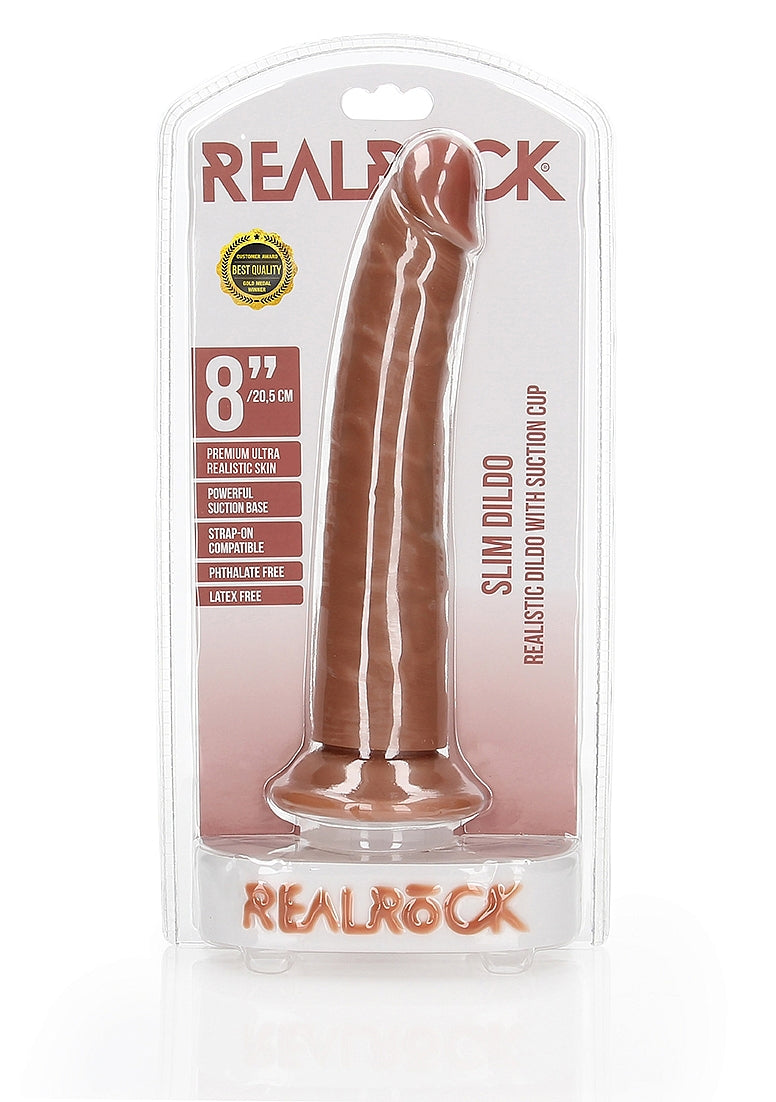 Realrock Slim Dildo Suction Cup Tan 8"