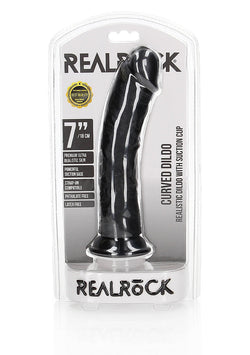 Realrock Curved Realistic Dildo Suction Cup Black 7 inch