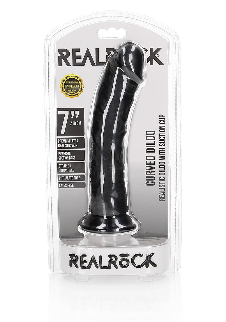 Realrock Curved Realistic Dildo Suction Cup Black 7 inch