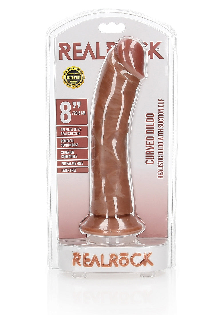 Realrock - Curved Realistic Dildo Suction Cup Tan 8"