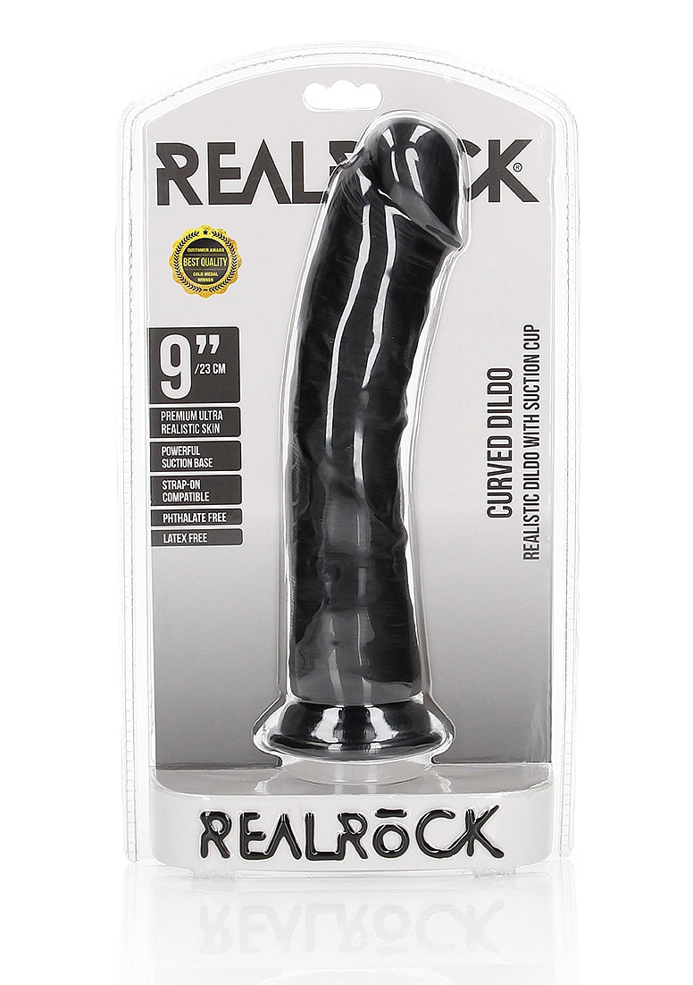 Realrock - Curved Realistic Dildo Suction Black - 9"