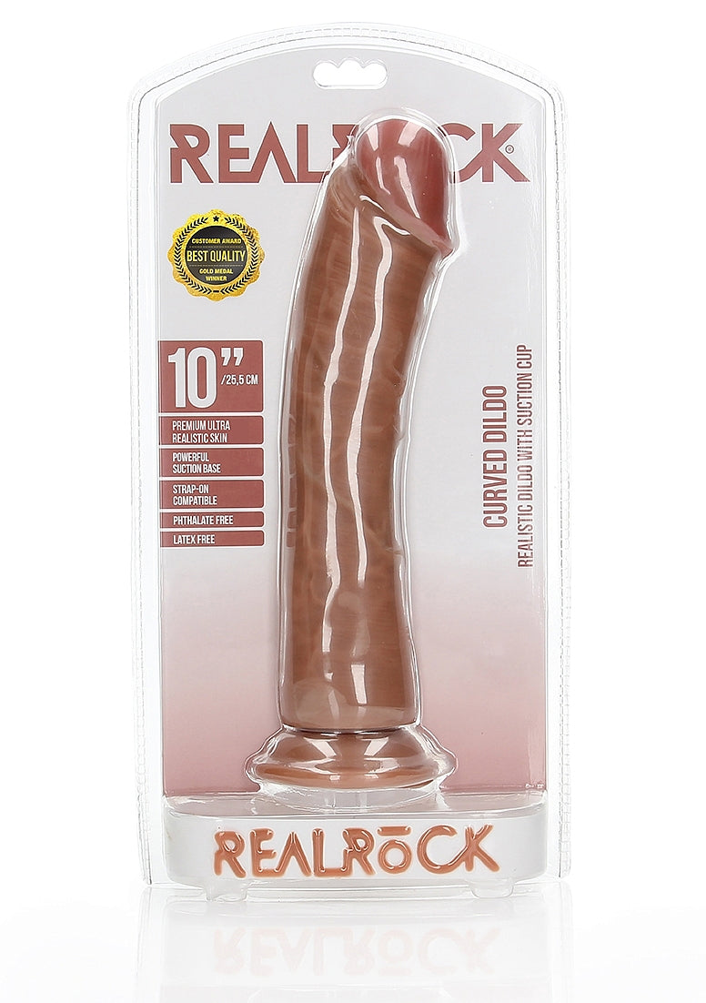 Realrock Curved Dildo Suction Cup Tan 10"