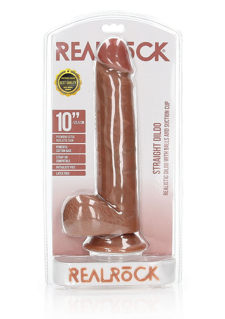 Realrock Dildo with Balls Suction Cup Tan 10"