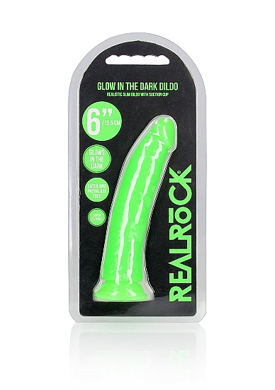 RealRock Slim Glow in the Dark Dildo Green 6"