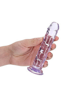 RealRock Crystal Clear Straight Dildo Purple 6"