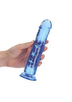 RealRock Crystal Clear Straight Dildo Blue 8"