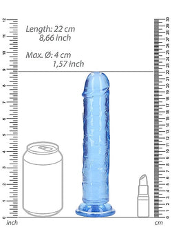 RealRock Crystal Clear Straight Dildo Blue 8"