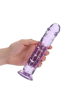 RealRock Crystal Clear Straight Dildo Purple 8"