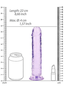 RealRock Crystal Clear Straight Dildo Purple 8"