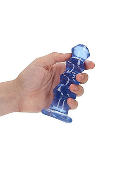 RealRock Crystal Clear Curvy Dildo Blue 5.5"