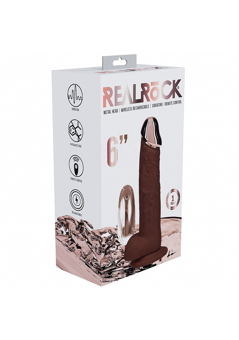 RealRock - Wireless Rechargeable - Remote Control - Metalhead - Vibrating - Regular Straight with Balls 6" - Brown