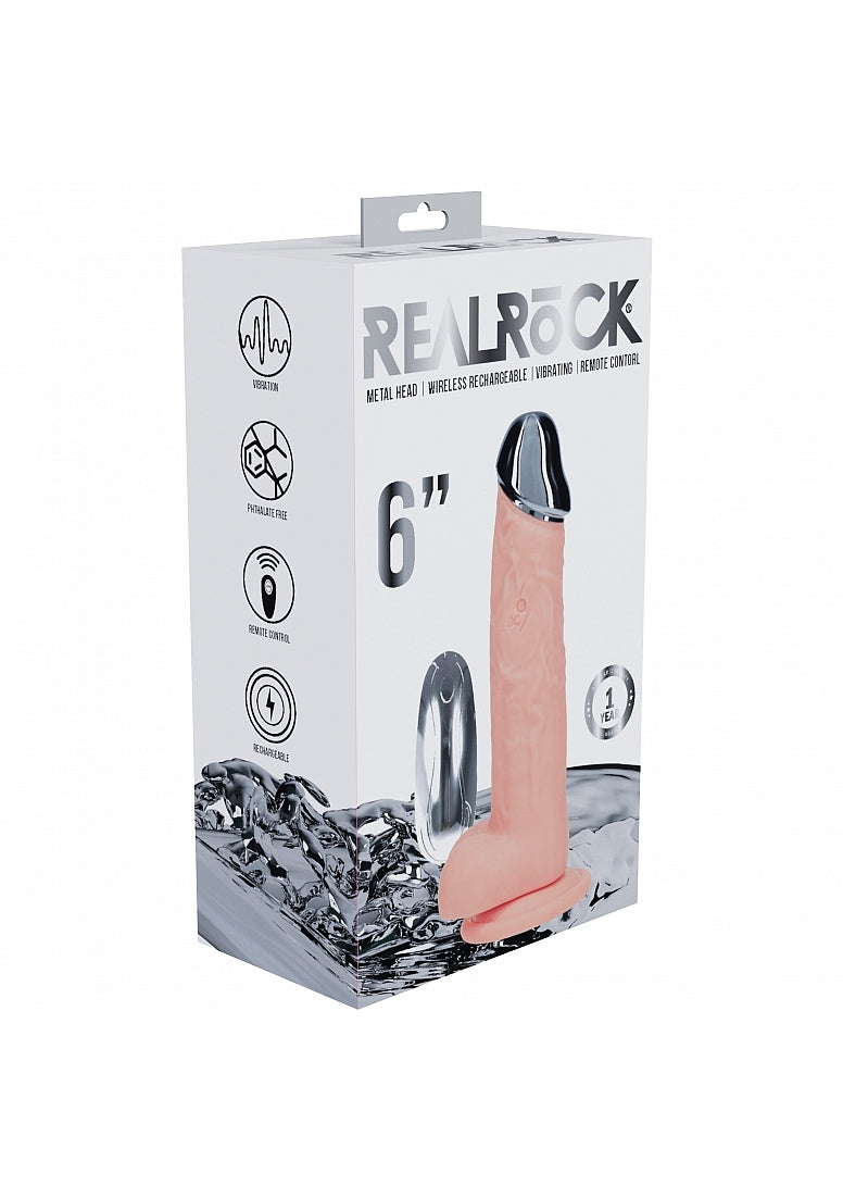 RealRock - Wireless Rechargeable - Remote Control - Metalhead - Vibrating - Regular Straight with Balls 6" - Flesh