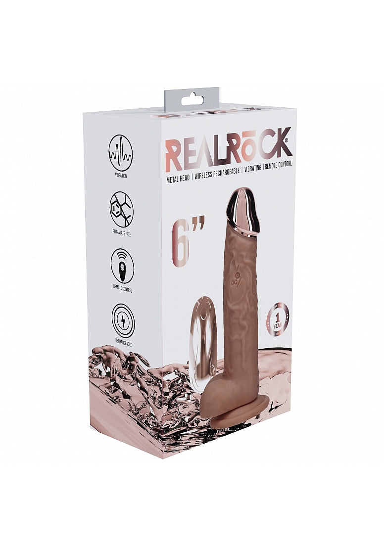 RealRock - Wireless Rechargeable - Remote Control - Metalhead - Vibrating - Regular Straight with Balls 6" - Tan