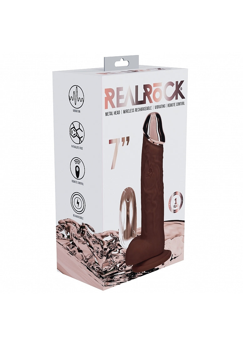 RealRock - Wireless Rechargeable - Remote Control - Metalhead - Vibrating - Regular Straight with Balls 7" - Brown