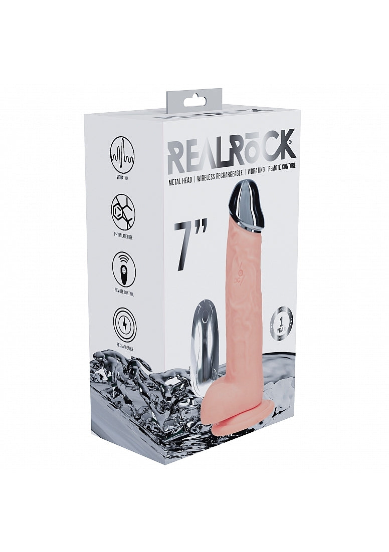 RealRock - Wireless Rechargeable - Remote Control - Metalhead - Vibrating - Regular Straight with Balls 7" - Flesh