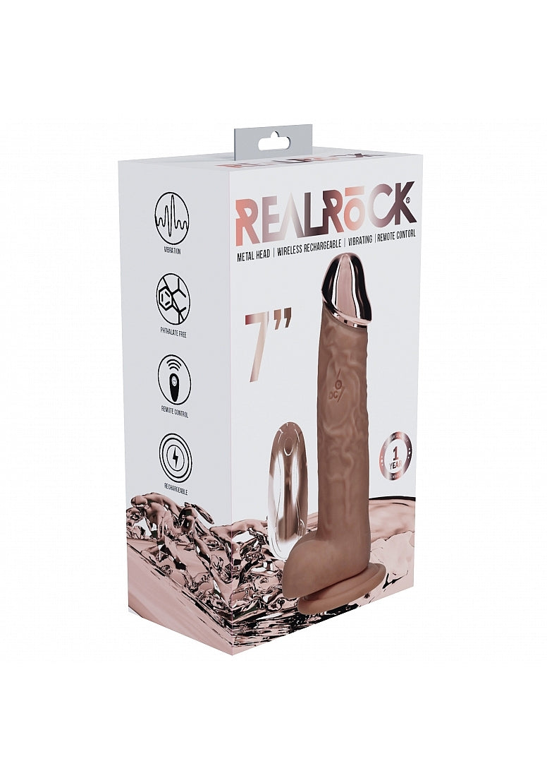 RealRock - Wireless Rechargeable - Remote Control - Metalhead - Vibrating - Regular Straight with Balls 7" - Tan