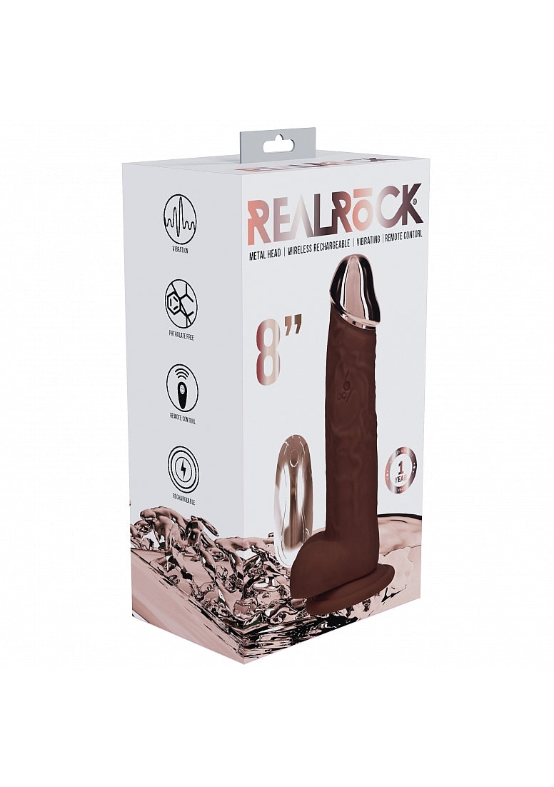 RealRock - Wireless Rechargeable - Remote Control - Metalhead - Vibrating - Regular Straight with Balls 8" - Brown