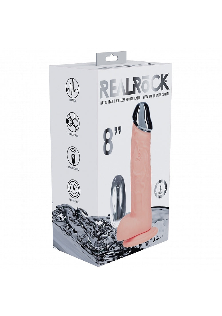 RealRock - Wireless Rechargeable - Remote Control - Metalhead - Vibrating - Regular Straight with Balls 8" - Flesh