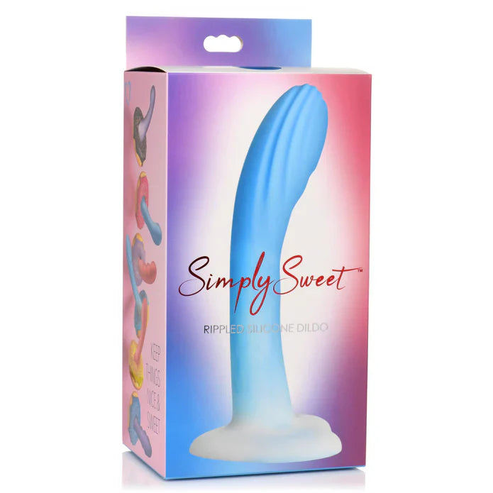 Simply Sweet Rippled Silicone Dildo Blue 7"