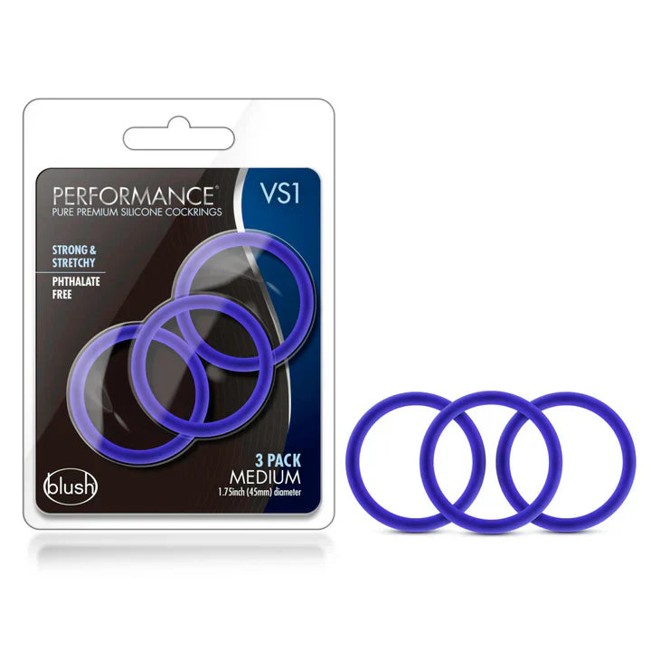 Performance Plus VS1 Penis Rings Glow Indigo 3-Pack