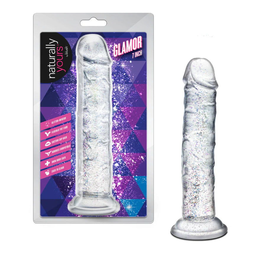 Naturally Yours Glamor Sparkling Dildo Clear 7"