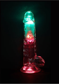 RealRock LED Vibrating Dildo with Balls 8"