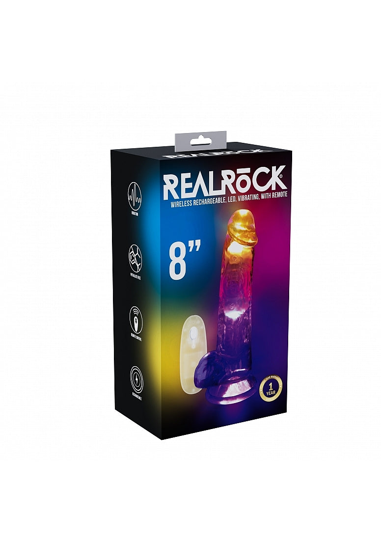 RealRock LED Vibrating Dildo with Balls 8"