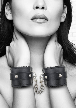 Plush Leather Handcuffs Adjustable Black