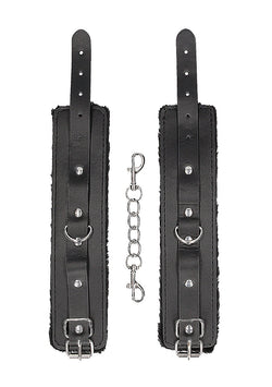 Plush Leather Handcuffs Adjustable Black