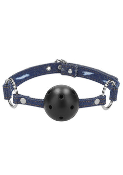 Breathable Ball Gag Denim Straps Blue