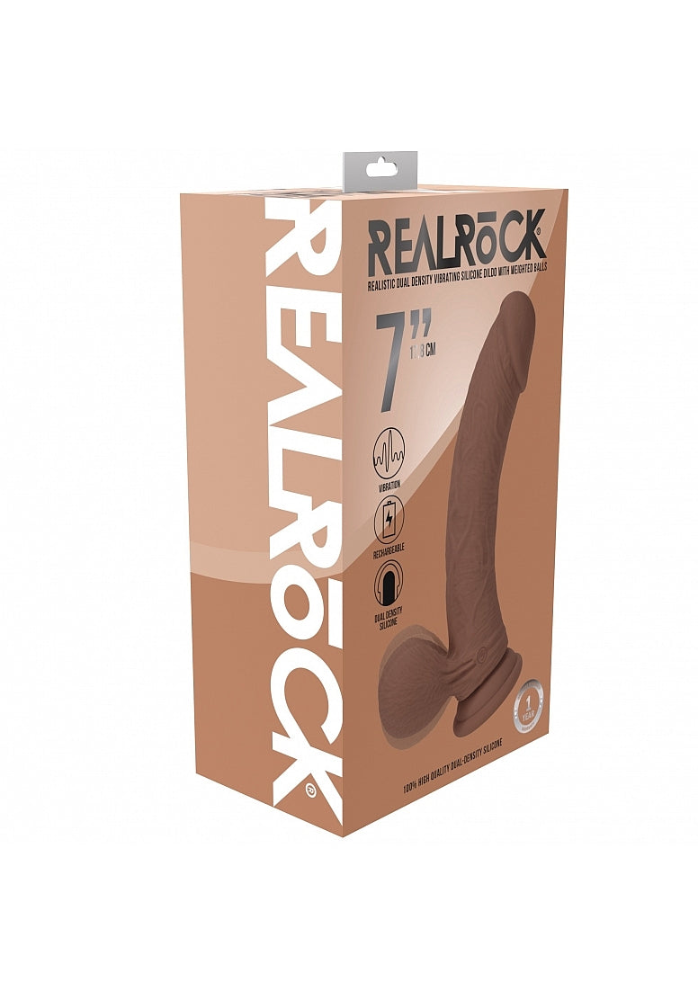 Realrock Dual Layer Vibrating Dildo Tan 7"