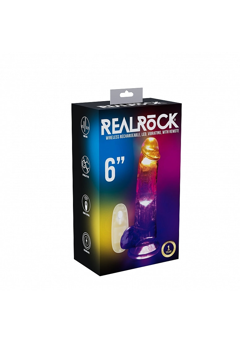 RealRock LED Vibrating Dildo with Balls 6"