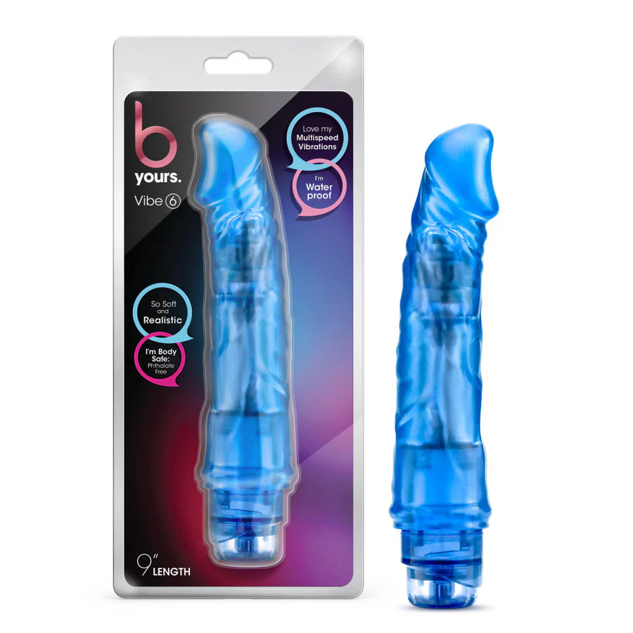 B Yours Vibe 6 Vibrating Dildo Blue 8.5-Inch